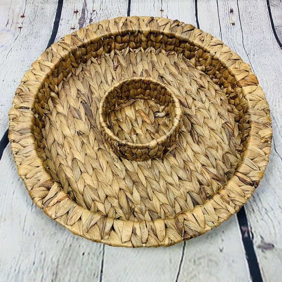 Raffia Chip and Dip Bowl Serving Platter Plate Boho Hippie Chic Wicker Seagrass - Picture 2 of 6